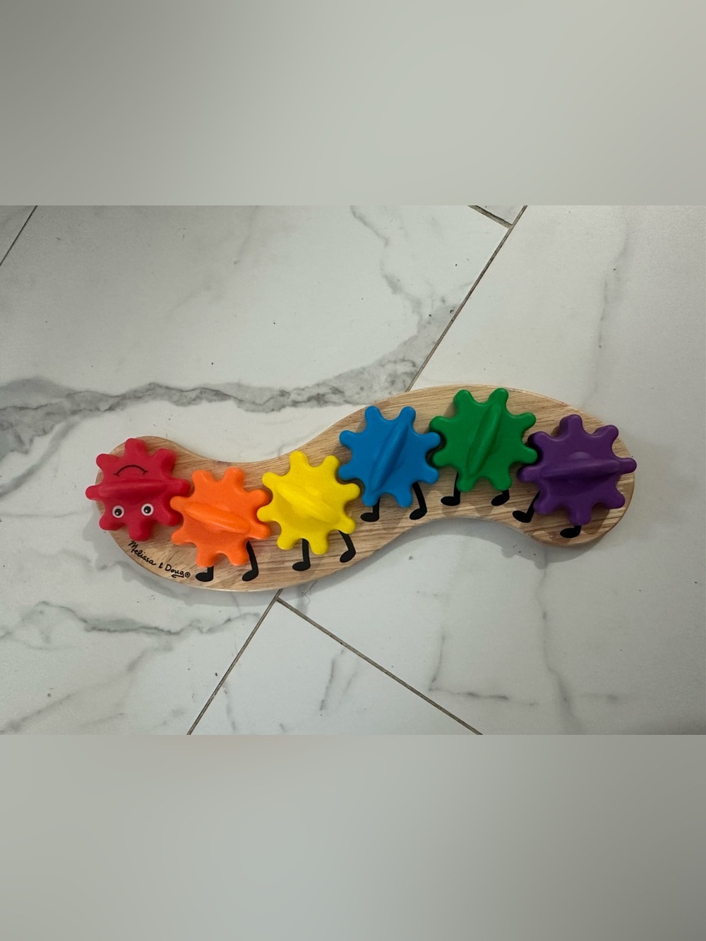 melissa & doug wooden rainbow caterpillar gear toy good condition